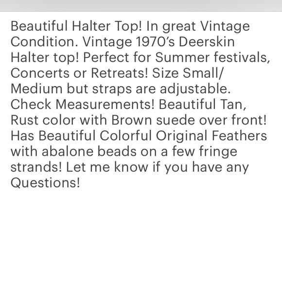 VTG 70’s Deerskin Halter Suede Genuine Leather Feather Handmade Top! - Picture 11 of 11